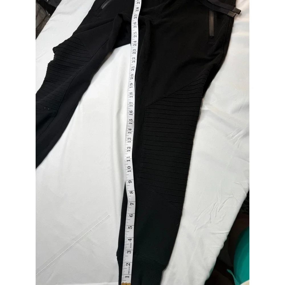 Alo Yoga Moto Jogger Pants Womens XS Black Ribbed Zip Pockets Drawstring Lounge